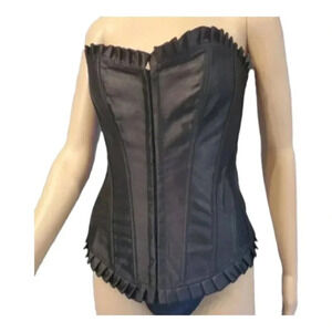 Black Ruffle Corset, Women's Full  Lace Up high end fashion Lingerie